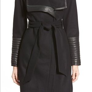 Wool and faux leather wrap jacket